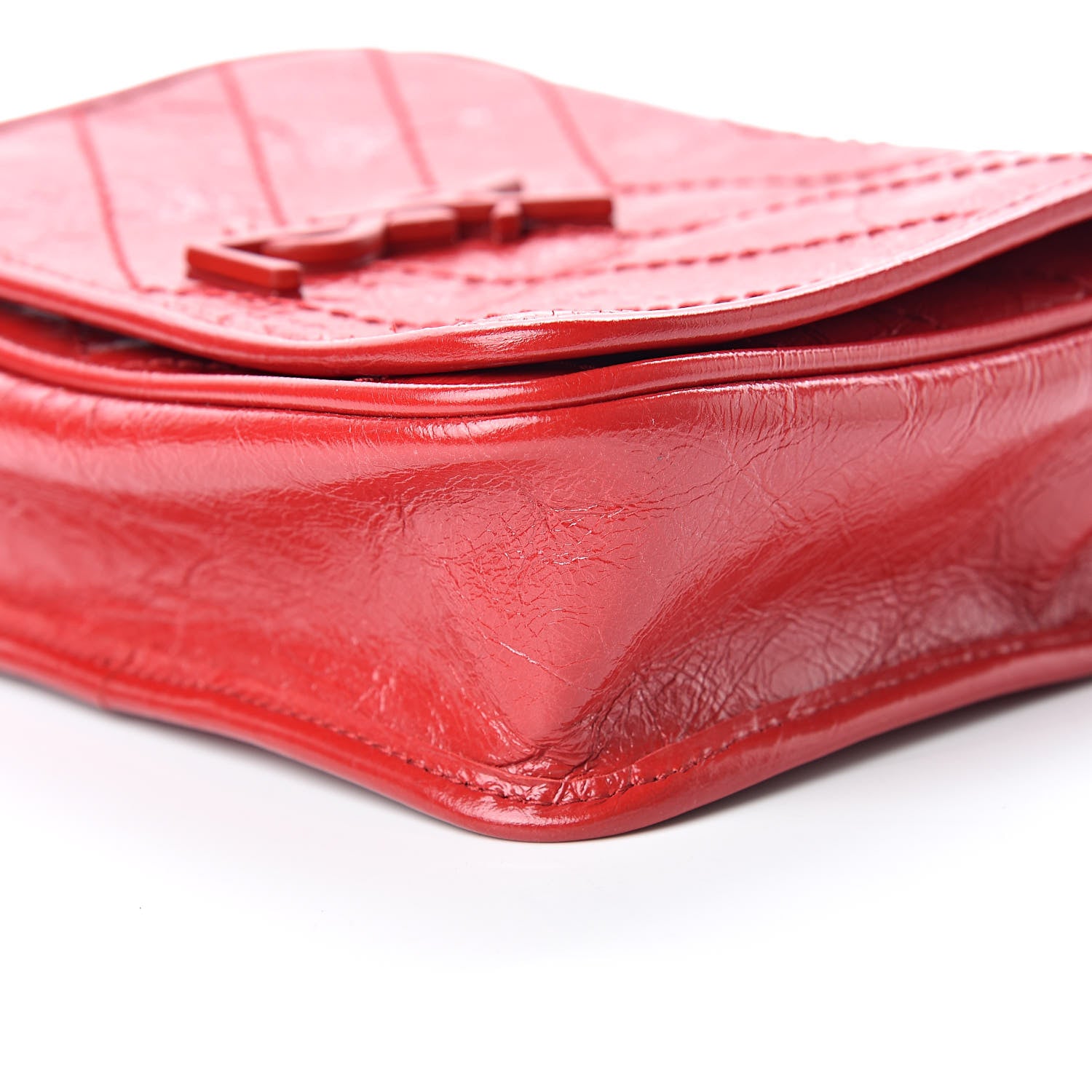 Saint Laurent Crinkled Calfskin Matelasse Monogram Niki Chain Wallet Red 10 of 11