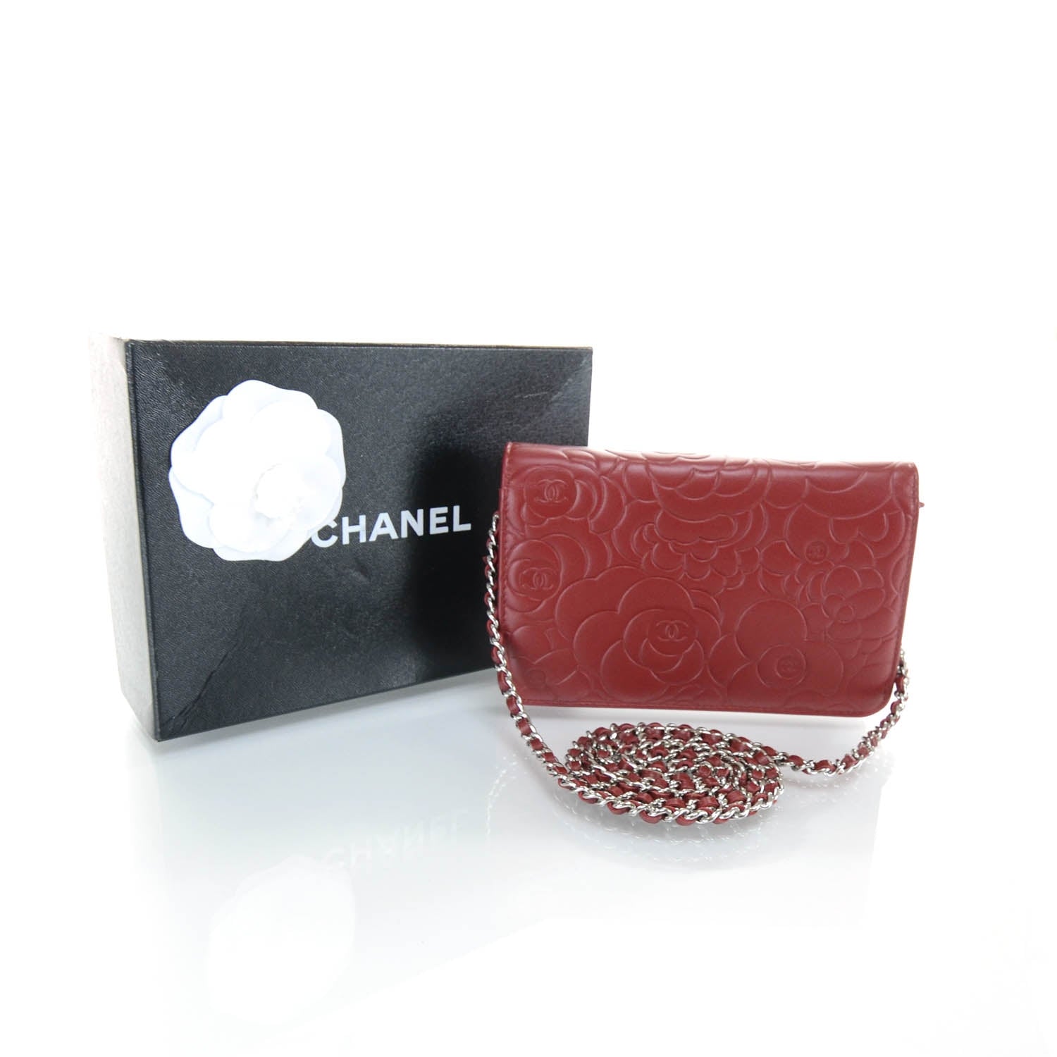Chanel Lambskin Camellia Wallet on Chain WOC Red 4 of 13