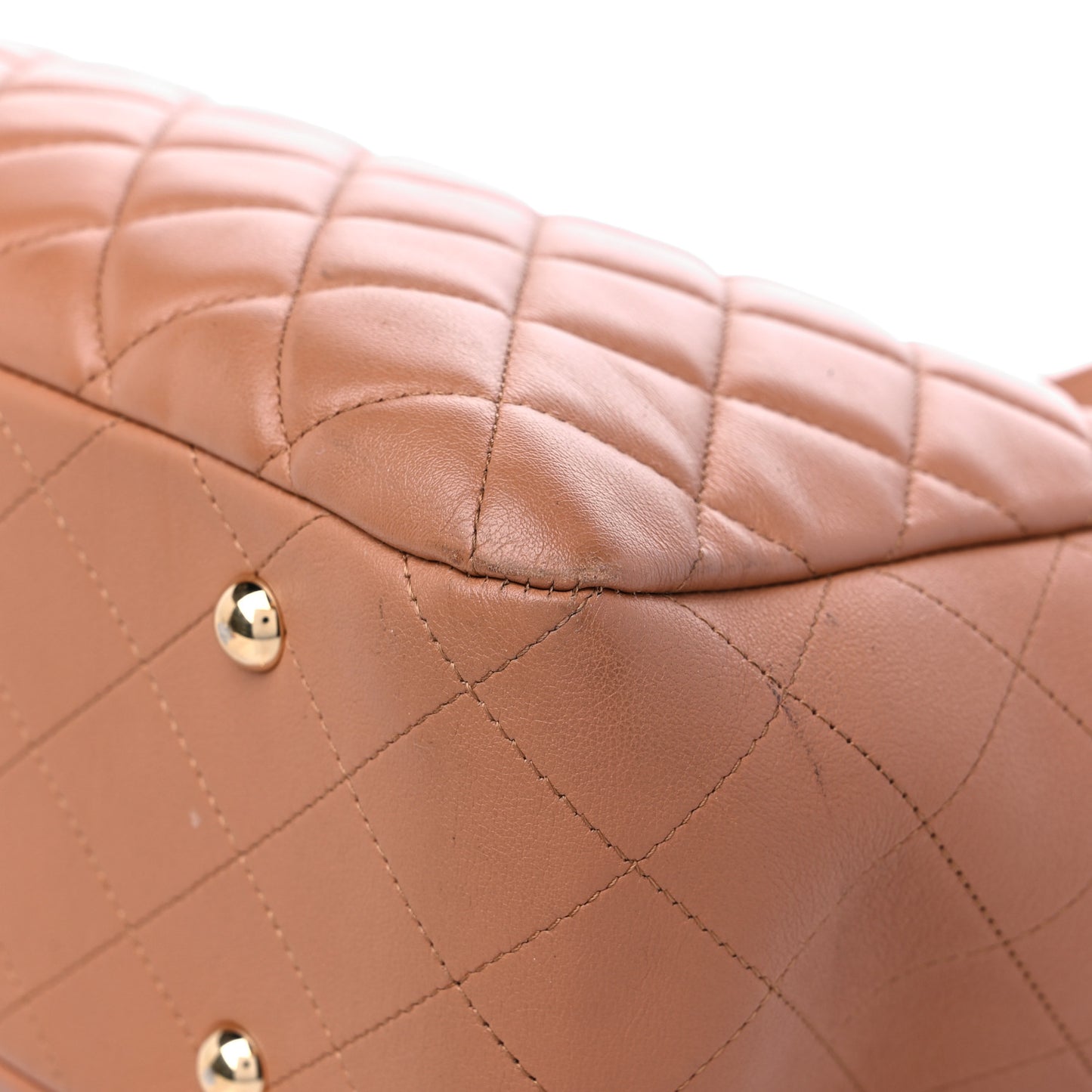 Calfskin Quilted Large Shopping Tote Dark Beige