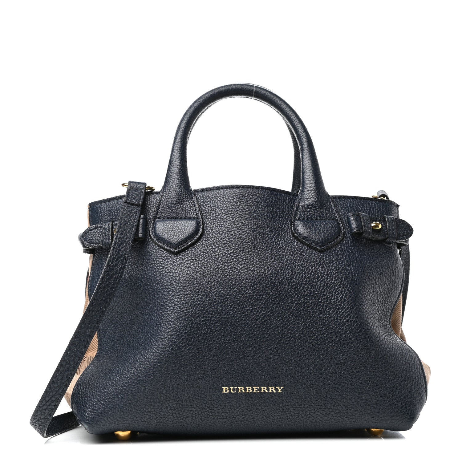 Burberry Grainy Calfskin House Check Small Banner Tote Midnight Blue 1 of 11
