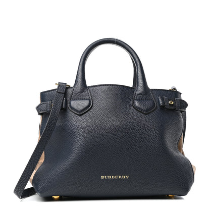 Burberry Grainy Calfskin House Check Small Banner Tote Midnight Blue 1 of 11