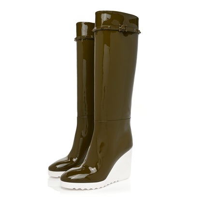 Valentino Garavani Patent Rockstud Knee High 15/100mm Wedge Boots 36 Lichen White 3 of 10