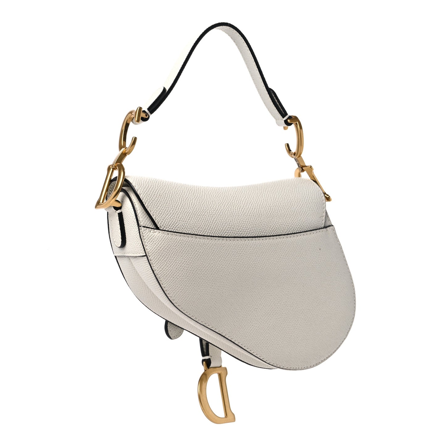 Grained Calfskin Mini Saddle Bag White