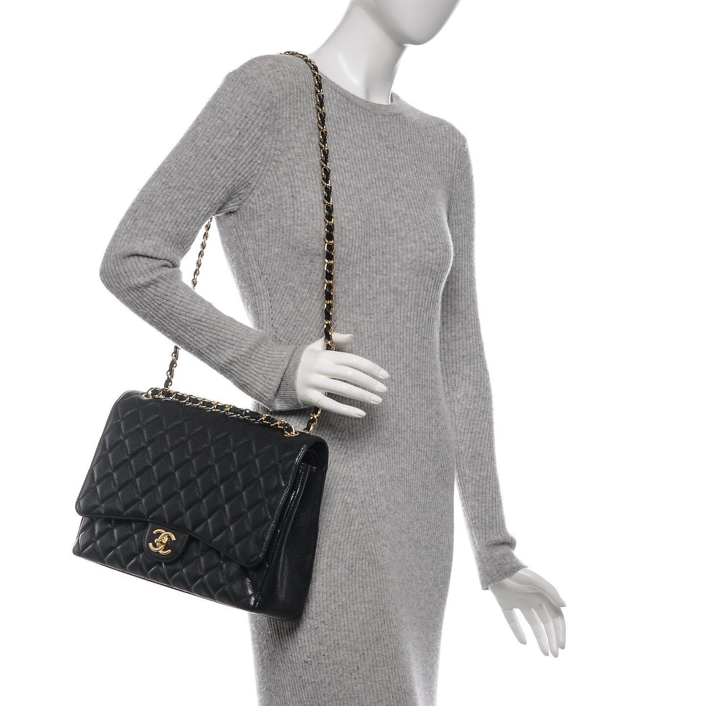 Caviar Quilted Maxi Double Flap Black