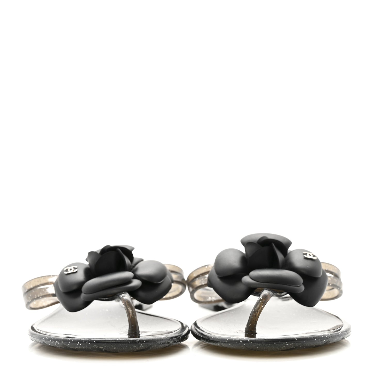 Glitter Jelly Camellia Thong Sandals 37 Black