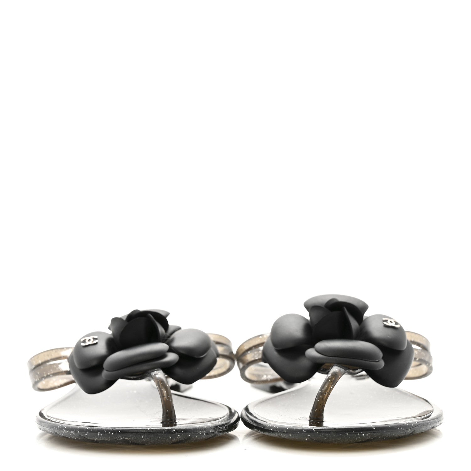 Chanel Glitter Jelly Camellia Thong Sandals 37 Black 3 of 8