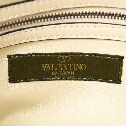 Valentino Garavani Calfskin Panther Medium Guitar Strap Rockstud Rolling Flap Saddle Bag White Black 6 of 9