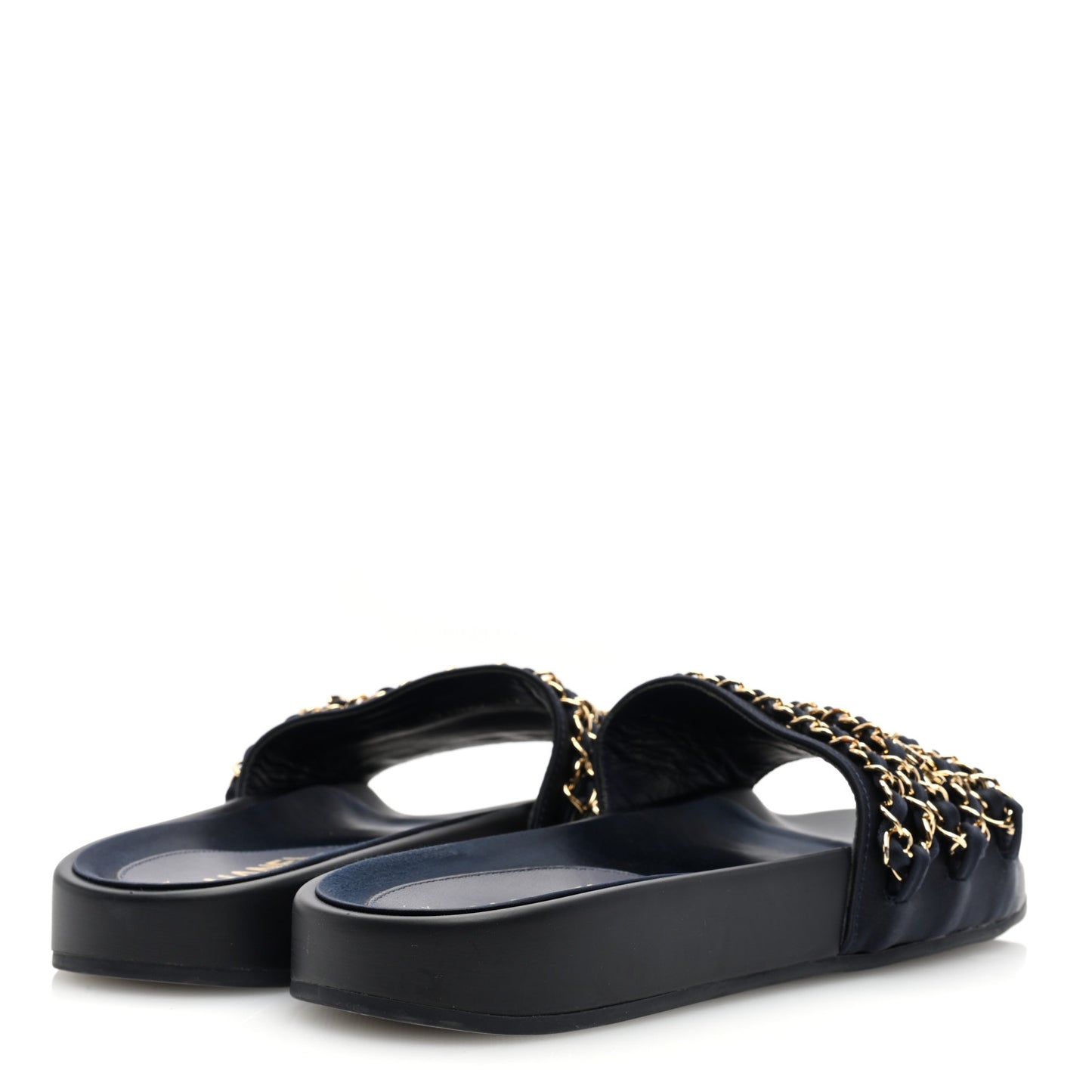 Satin Chain Flat Sandals 37 Marine