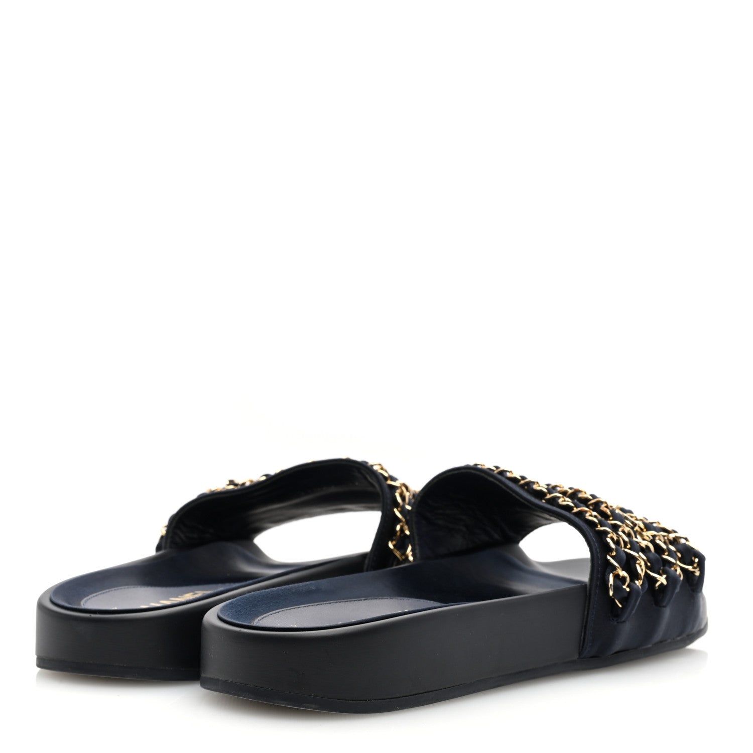 Chanel Satin Chain Flat Sandals 37 Marine 4 of 8