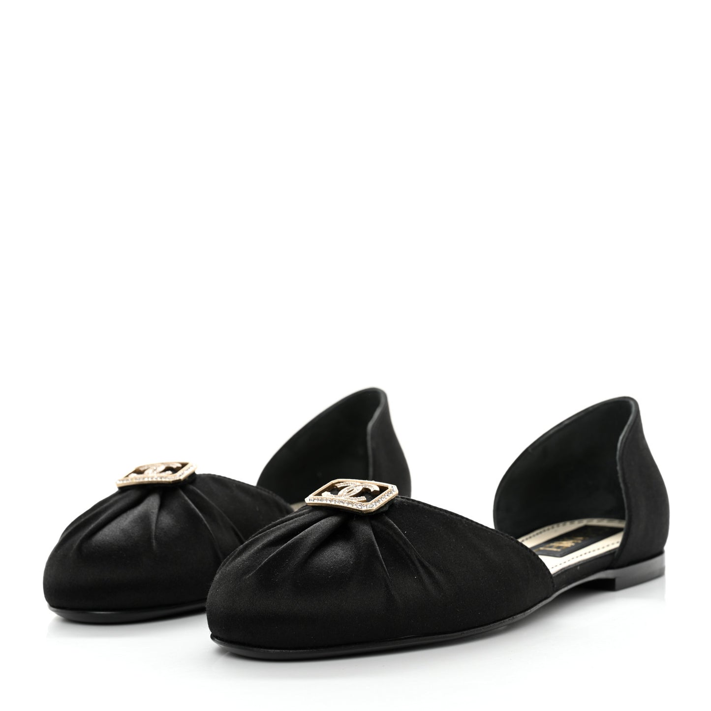 Satin Diamante CC Flats 37 Black