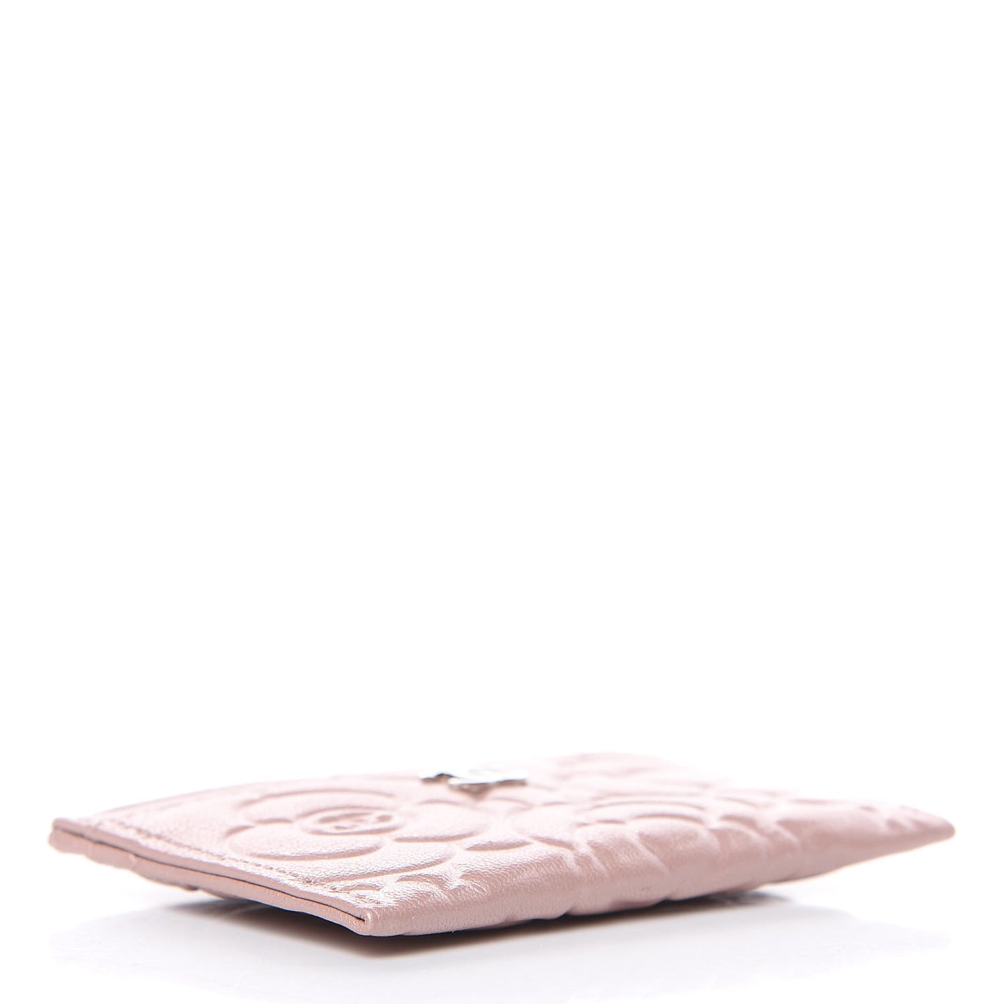 Goatskin Camellia Embossed Card Holder Light Pink