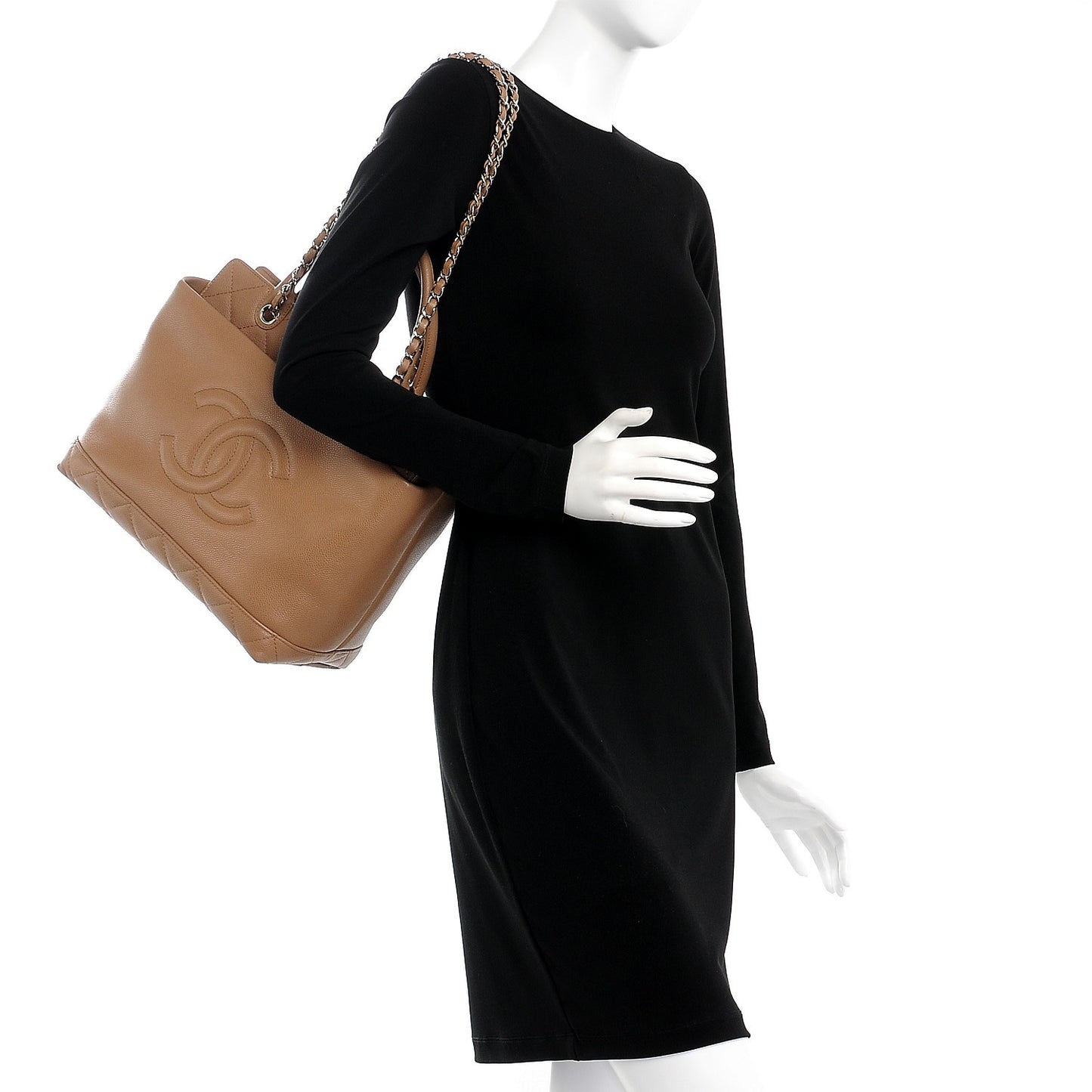 Caviar Medium Soft CC Top Handle Tote Dark Beige