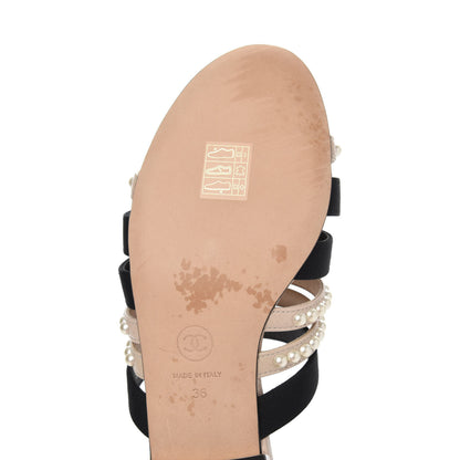 Chanel Patent Calfskin Grosgrain CC Pearl Mules 36 Beige Black 18 of 26