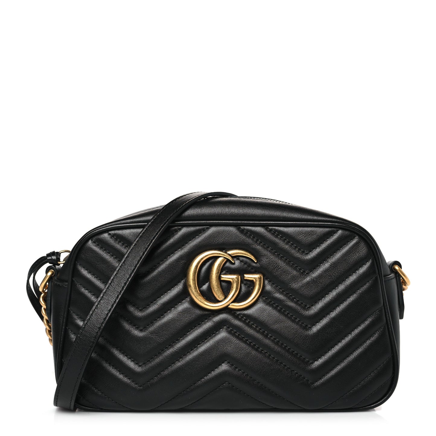 Calfskin Matelasse Small GG Marmont Chain Shoulder Bag Black