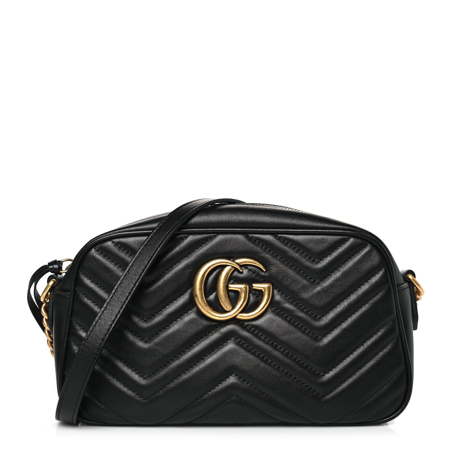 Gucci Calfskin Matelasse Small GG Marmont Chain Shoulder Bag Black 1 of 9