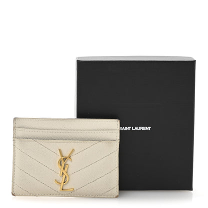 Saint Laurent Grain De Poudre Matelasse Chevron Monogram Credit Card Case Crema Soft 8 of 10