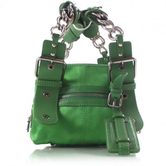 Satin Leather Chain Bag Green