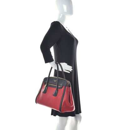 Prada Saffiano City Calfskin Bi-Color Tote Fuoco Black 2 of 20