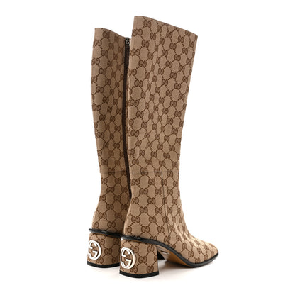 Gucci GG Supreme Knee High Boots 35 Beige Ebony New Acero 4 of 8