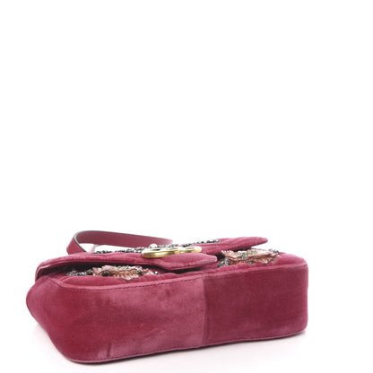 Gucci Velvet Matelasse Embroidered Mini GG Marmont Shoulder Bag Light Raspberry Rose 4 of 10
