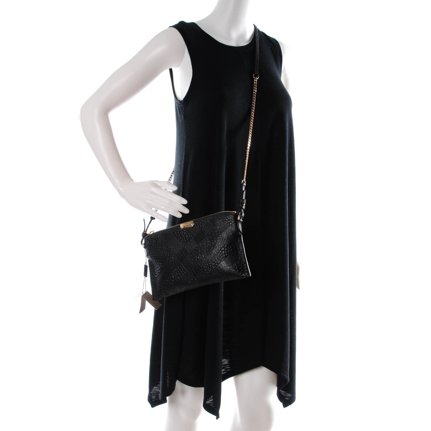 Burberry Signature Grain Calfskin Check Embossed Peyton Crossbody Clutch Bag Black 2 of 8