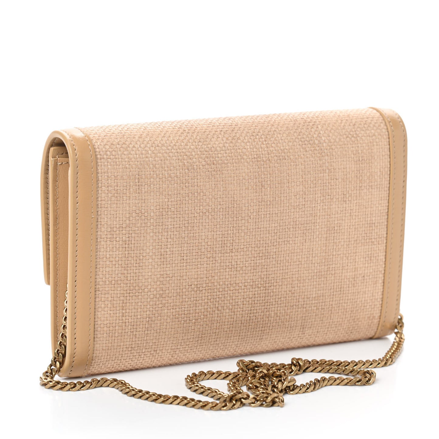 Micro Raffia Monogram Uptown Chain Wallet Natural Hay Blush