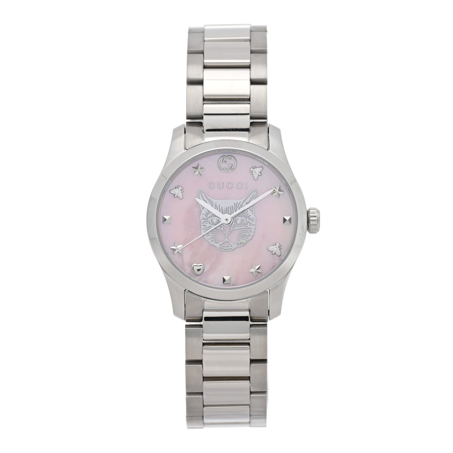 Gucci Stainless Steel Pink Mother of Pearl 27mm G-Timeless Cat Quartz Watch 1 of 5