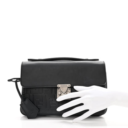 Fendi Vitello Century Grace FF Embossed Top Handle Clutch Black 2 of 10