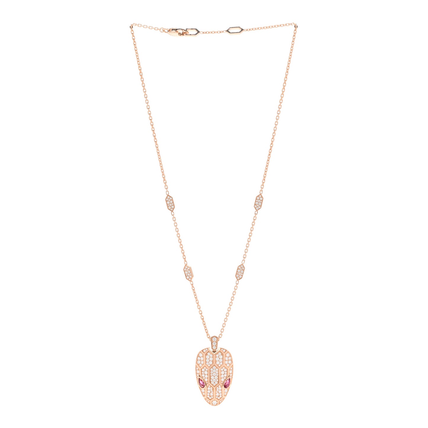 18K Rose Gold Diamond Rubellite Serpenti Seduttori Pendant Necklace