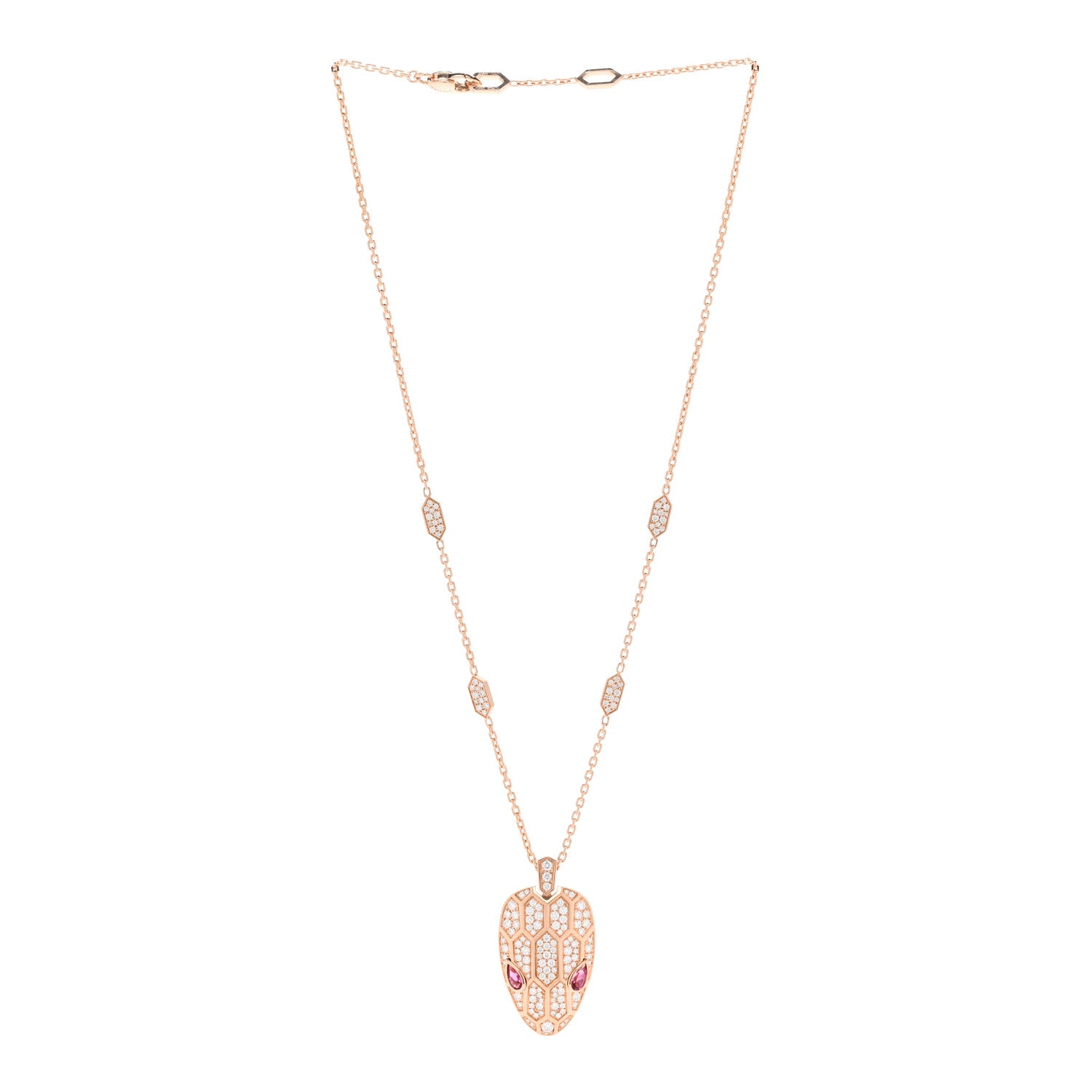 Bulgari 18K Rose Gold Diamond Rubellite Serpenti Seduttori Pendant Necklace 3 of 6