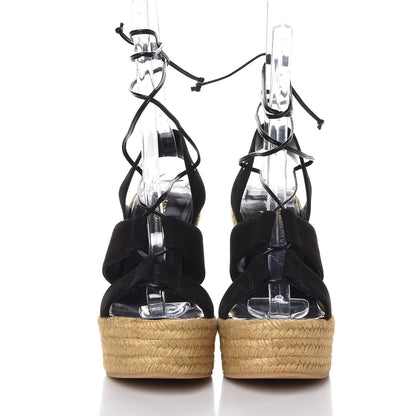 Saint Laurent Suede Espadrille Lace-Up Wedges 38.5 Black 2 of 8