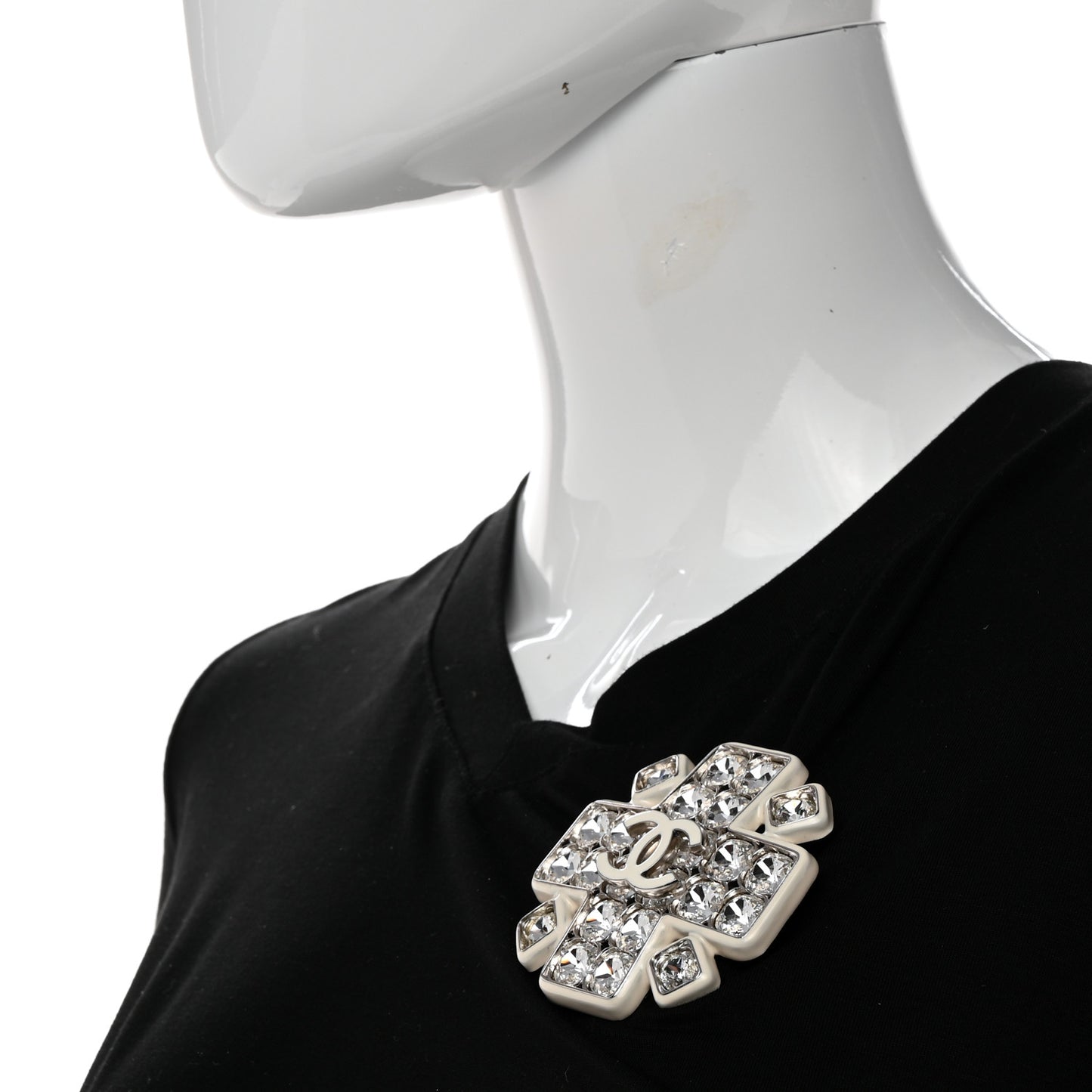 Crystal Enamel CC Brooch White
