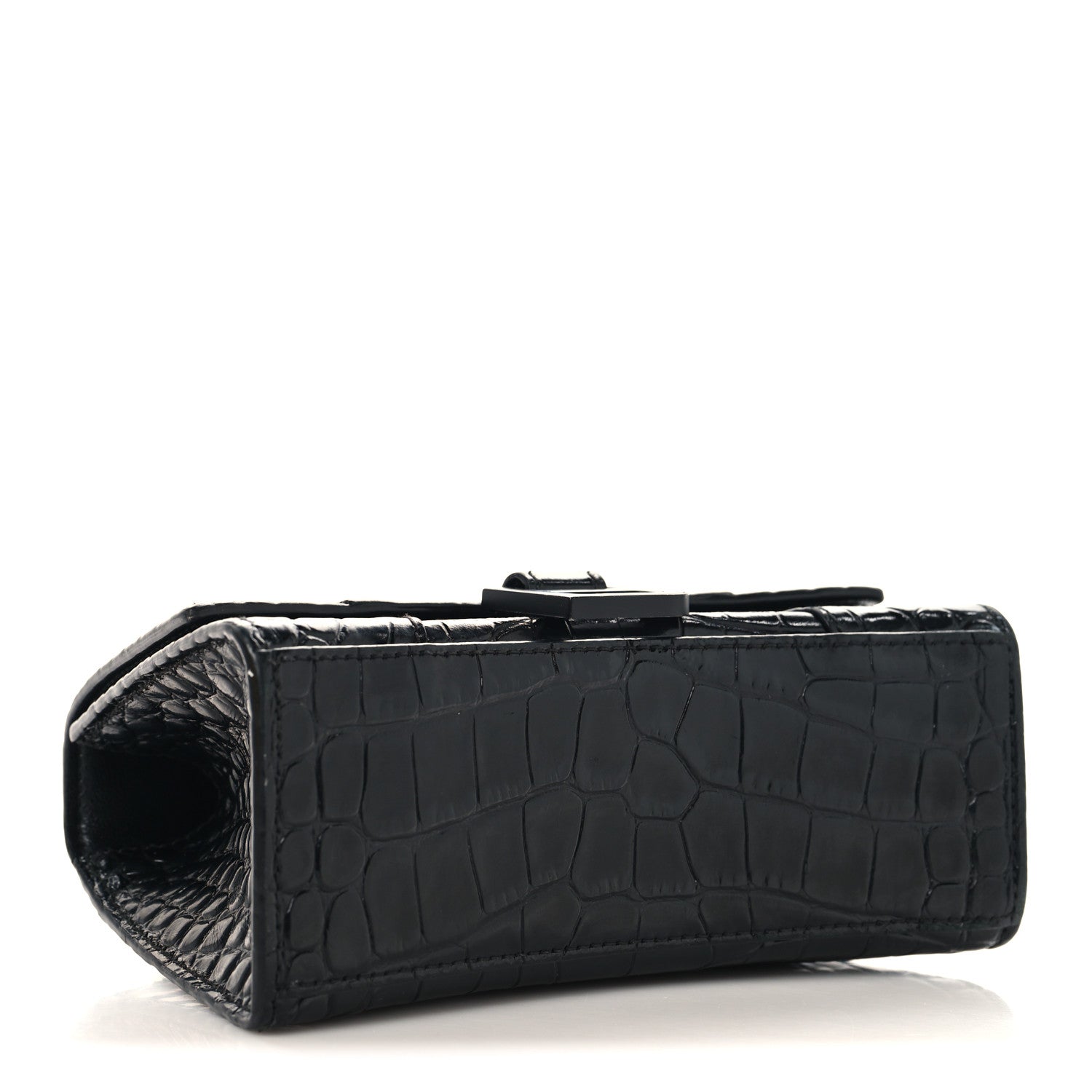 Balenciaga Shiny Calfskin Monochrome Crocodile Embossed Small Hourglass Top Handle Bag Black 3 of 12