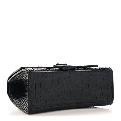 Balenciaga Shiny Calfskin Monochrome Crocodile Embossed Small Hourglass Top Handle Bag Black 3 of 12