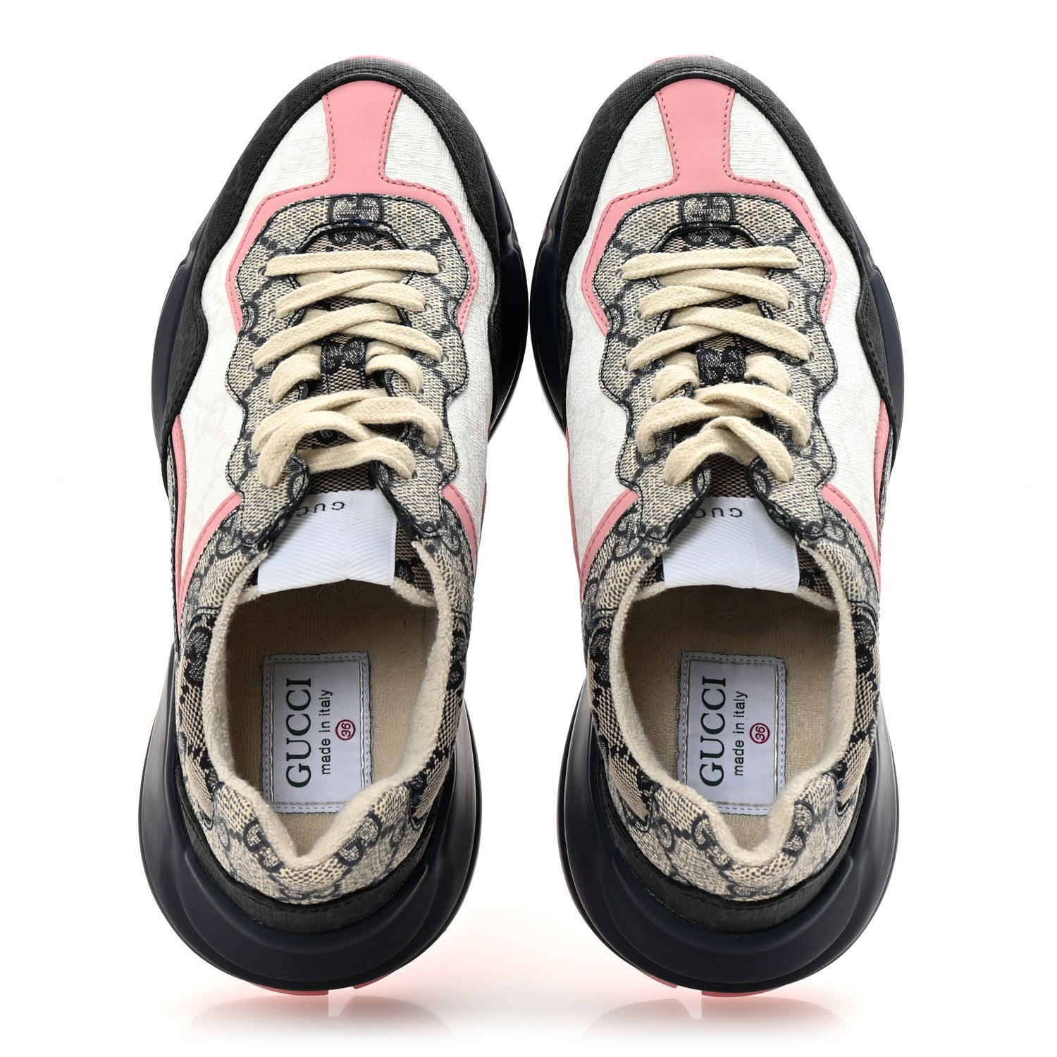 Gucci GG Supreme Monogram Mix Monogram Womens Rhyton Sneakers 36 Black Blue Wild Rose White Beige 2 of 8