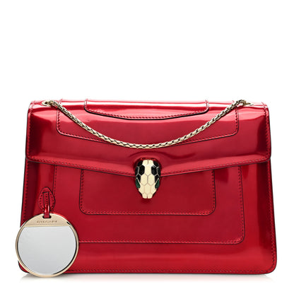Bulgari Metallic Calfskin Serpenti Forever Shoulder Bag Red 3 of 10