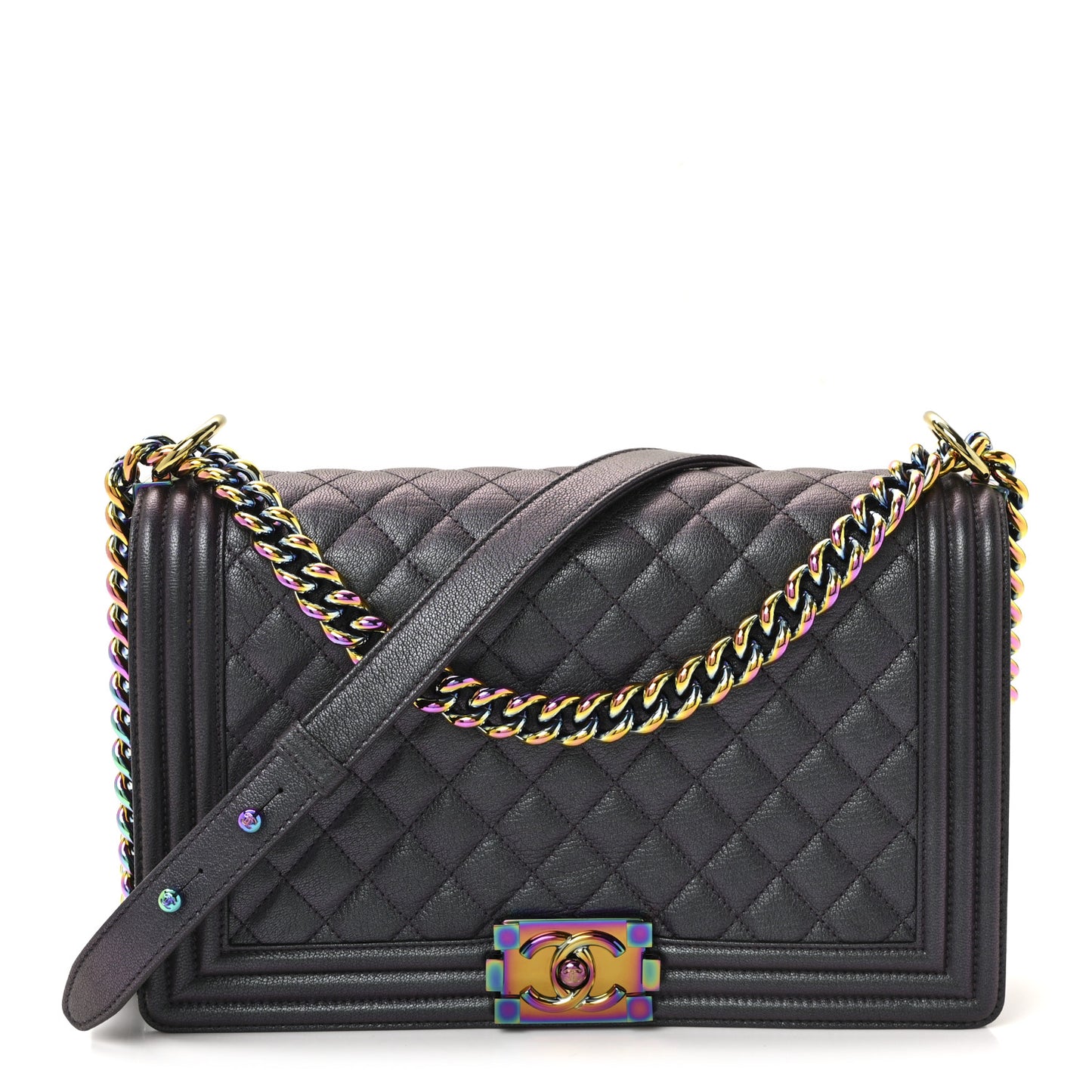 Iridescent Goatskin Quilted Medium Boy Flap Purple
