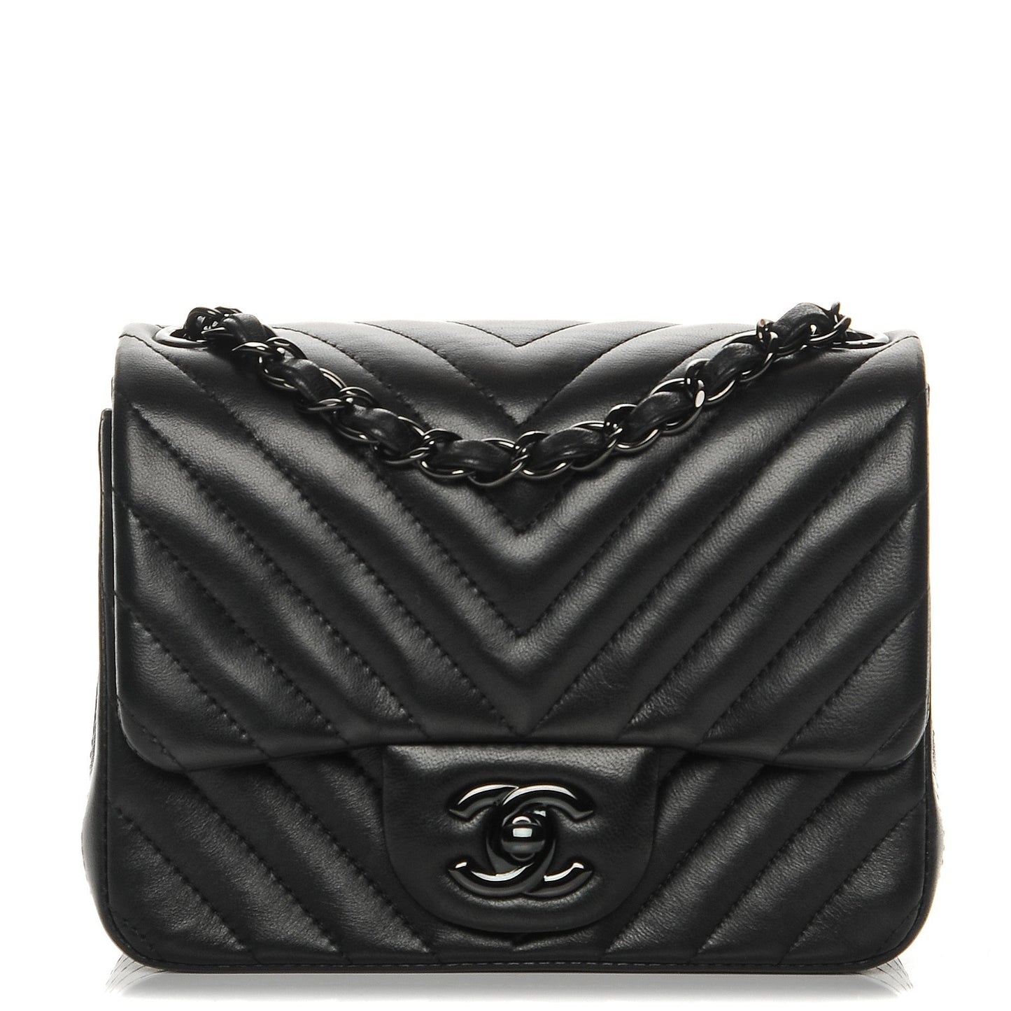 Lambskin Chevron Quilted Mini Square Flap So Black