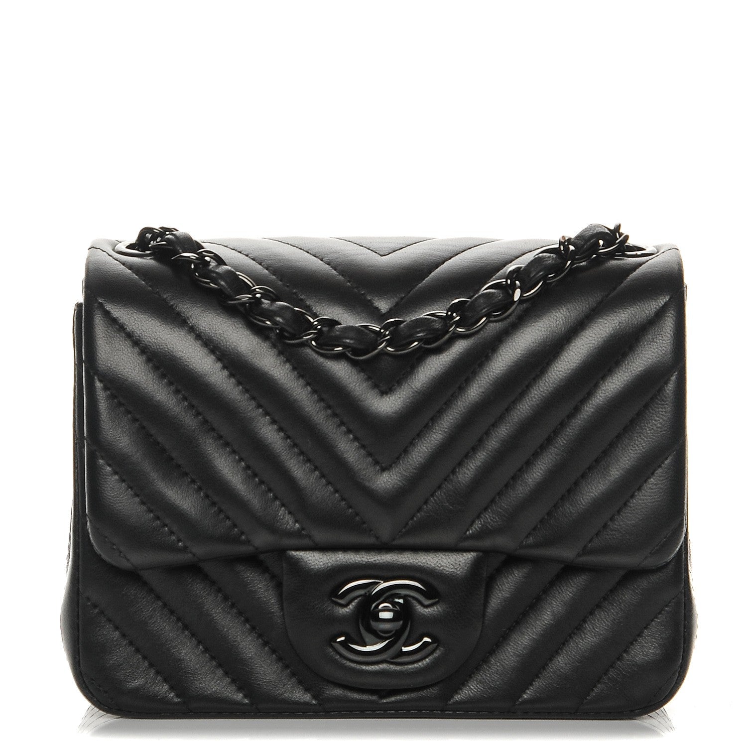 Chanel Lambskin Chevron Quilted Mini Square Flap So Black 1 of 8