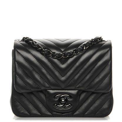 Chanel Lambskin Chevron Quilted Mini Square Flap So Black 1 of 8