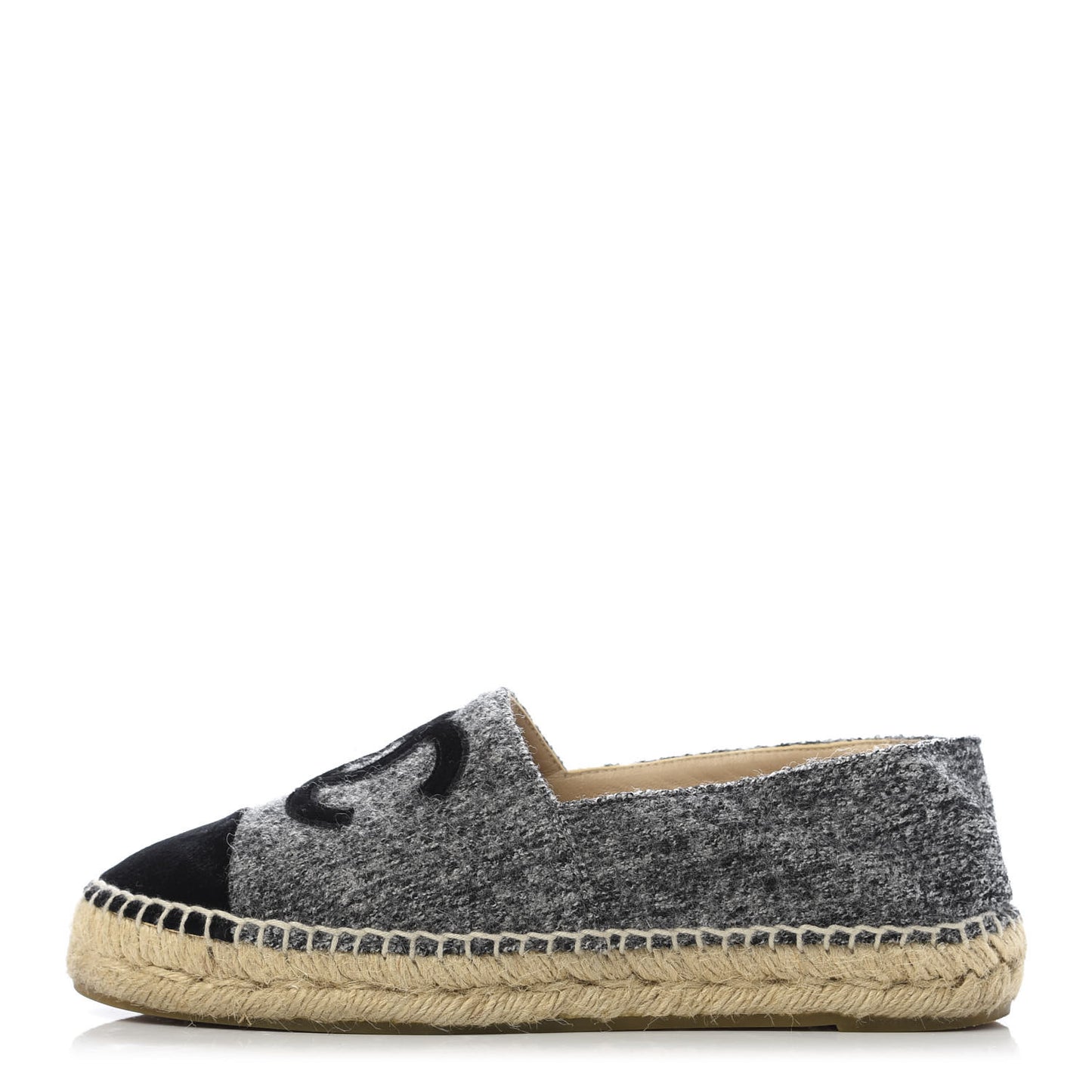 Tweed Velvet CC Espadrilles 36 Grey Black