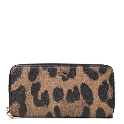 Christian Louboutin Calfskin Empire Leopard Panettone Zip Around Wallet Brown 1 of 6