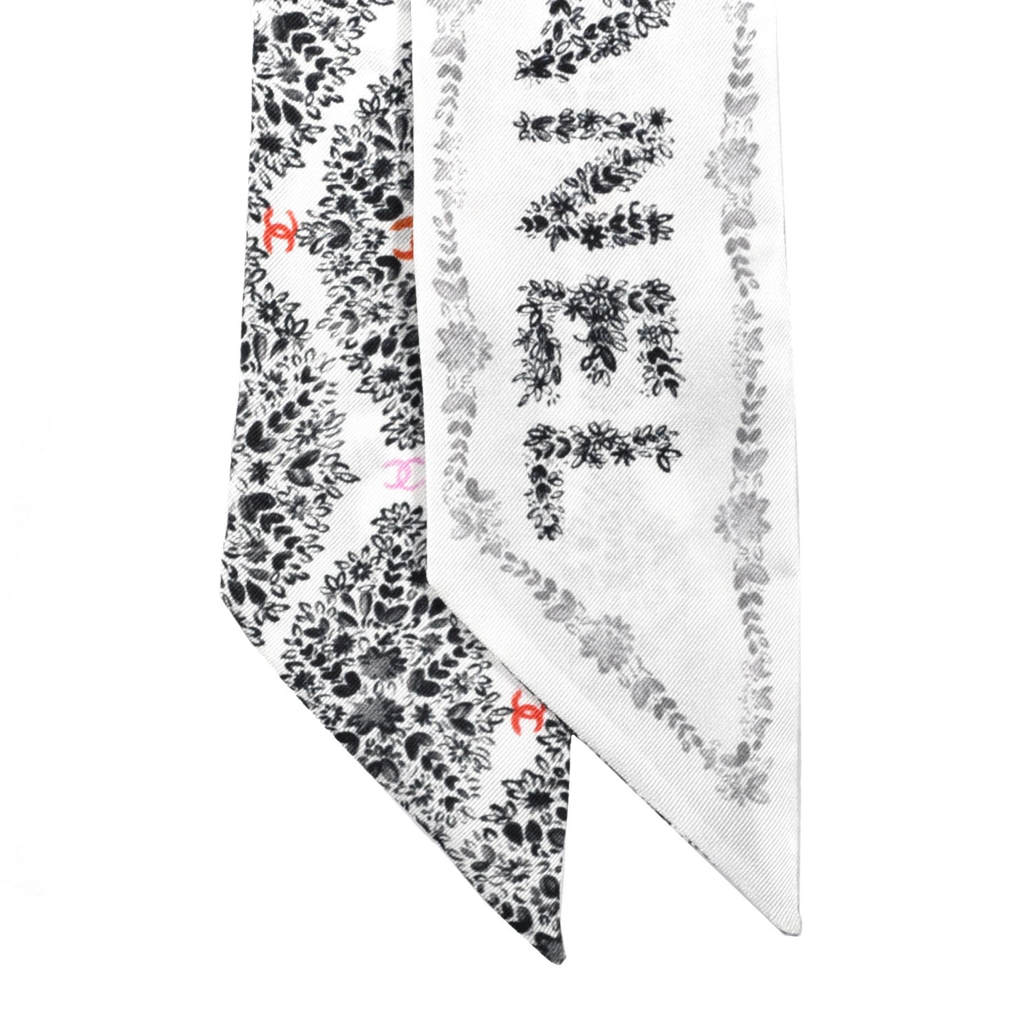 Silk Twill CC Bandeau Scarf White Black