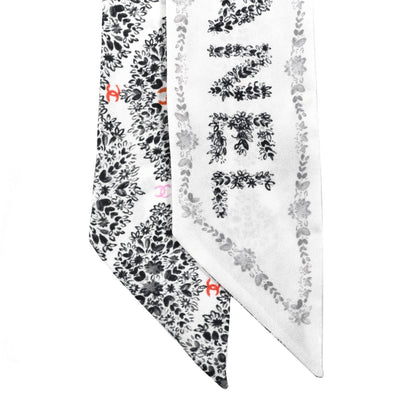 Chanel Silk Twill CC Bandeau Scarf White Black 2 of 3