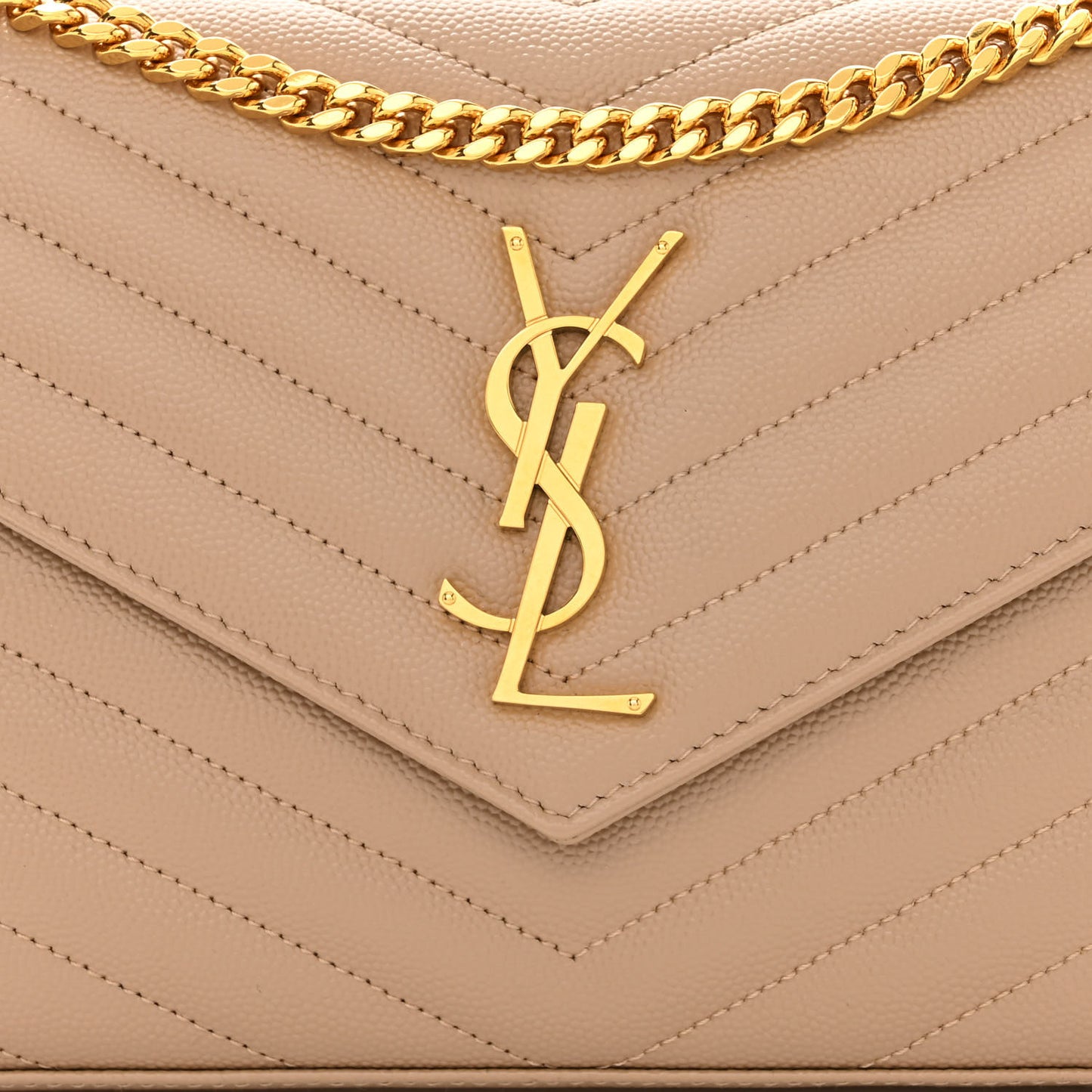 Grain De Poudre Matelasse Chevron Monogram Chain Wallet Dark Beige