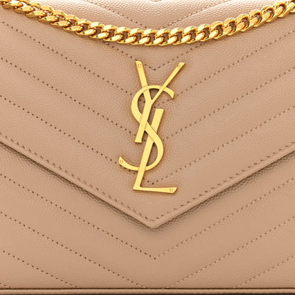 Saint Laurent Grain De Poudre Matelasse Chevron Monogram Chain Wallet Dark Beige 7 of 9