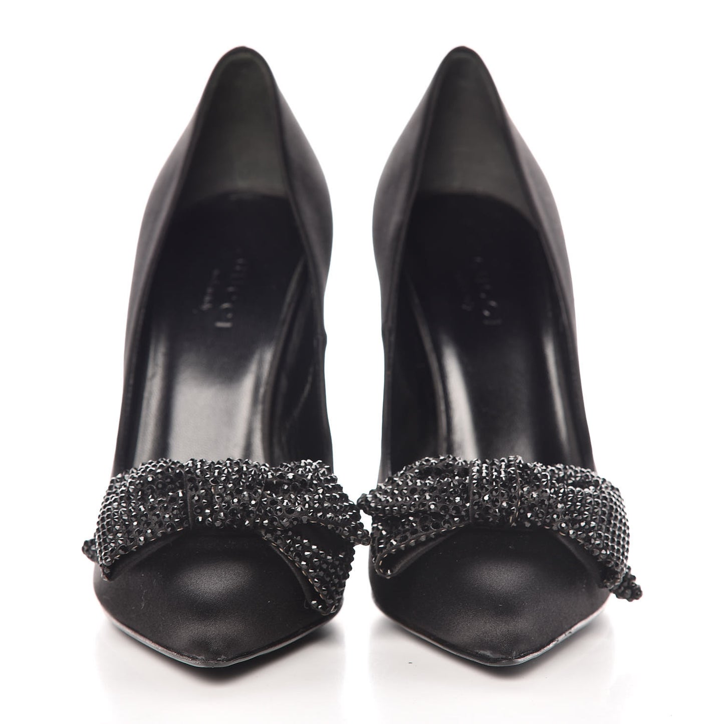 Satin Crystal Bow Pumps 35 Black
