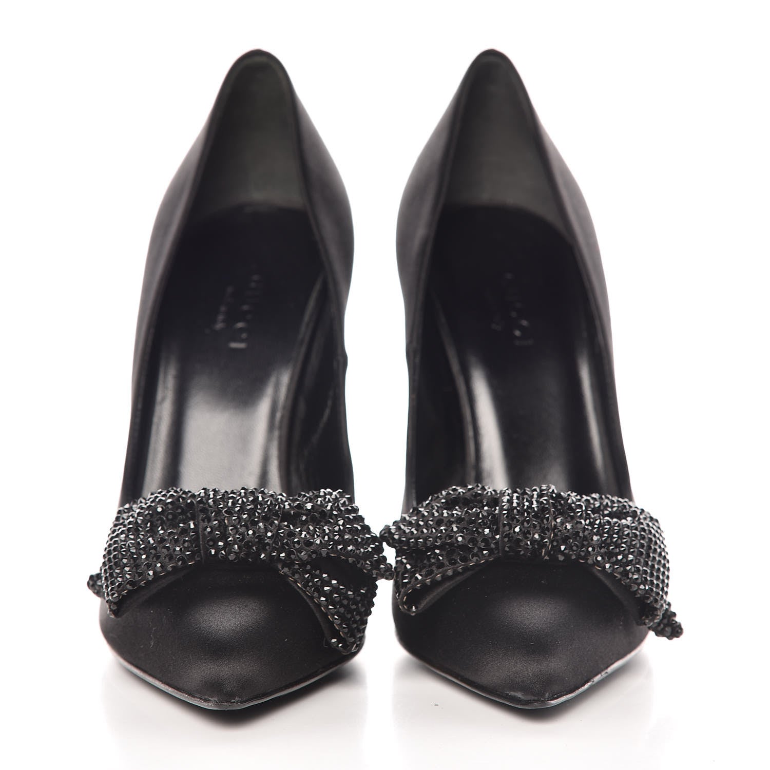 Gucci Satin Crystal Bow Pumps 35 Black 2 of 9