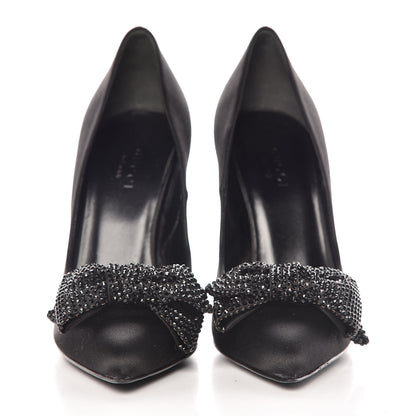 Gucci Satin Crystal Bow Pumps 35 Black 2 of 9