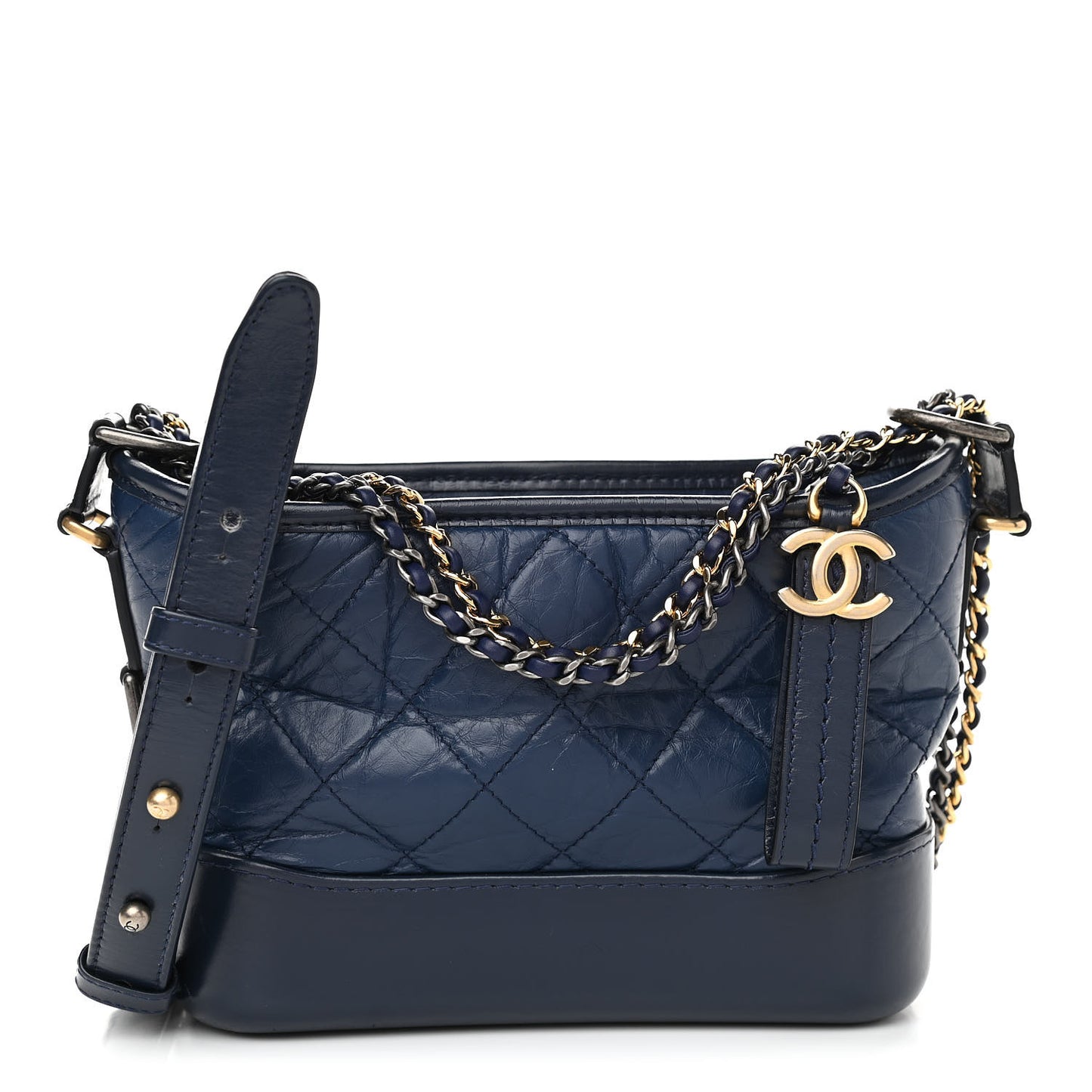 Aged Calfskin Quilted Small Gabrielle Hobo Navy